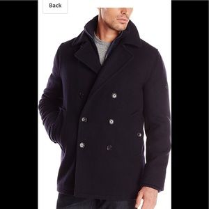Ben Sherman herringbone navy pea coat L